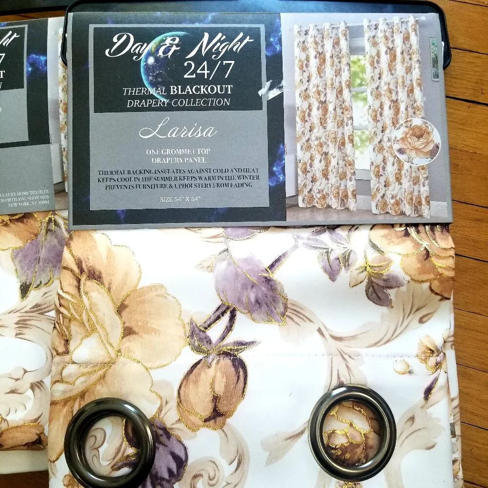Floral White Thermal Blackout Curtain Panels, bundle of 3